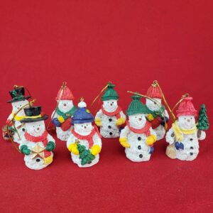 Vintage Resin Snowmen Christmas Tree Ornament Figurines - Lot of 8