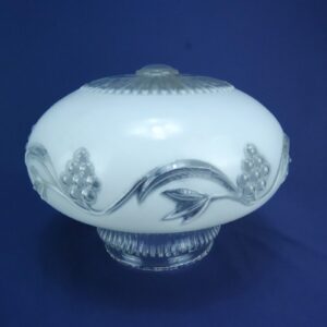 Vintage Milk Glass Light Shade with Clear Glass Accents and Floral Motif