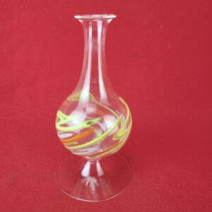 Delicate Art Glass Clear Free Form Red Yellow and Blue Swirl Hand Blown Vase