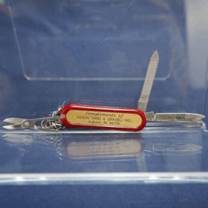 Vtg Small Mini Red Swiss Army Knife Key Chain Hixson Sand & Gravel Inc Auburn IN