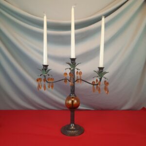 J.C. Penny and Co. Candelabra with Amber Glass and Pineapple Brass Leaf Design
