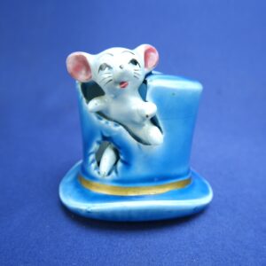 Vintage Mouse Blue Top Hat Toothpick Holder Ceramic Porcelain Japan