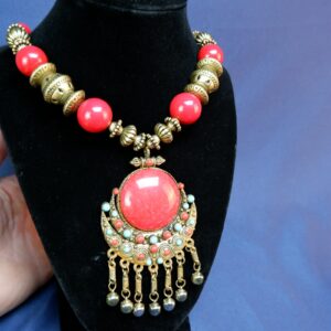 Red Women's Brass Necklace Bells Jewelry Vintage Bohemian Costume Fashion