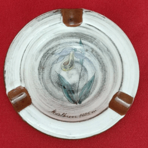 Vintage Ceramic Ashtray Beautifully Hand Painted Iris In The Center And Signed