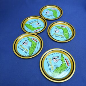 Vintage Set of (5) Map of Florida The Sunshine State 3.5" Aluminum Coasters