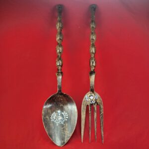 Large Vintage Hand Carved Wooden Fork & Spoon Huge Wall Decor Tiki God Totem 38"
