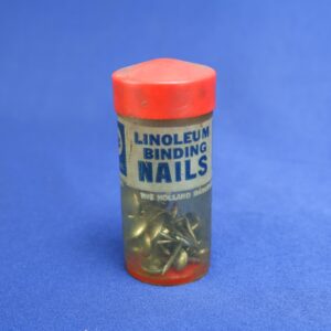 Vintage Linoleum Binding Nails and Container The Holland Maunfacturing Company