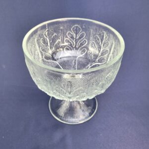 VTG 1978 FTD CLEAR GLASS Pedestal Compote CANDY DISH Embossed OAK LEAF PATTERN