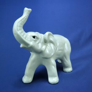 Vintage MCM Hand Painted Glazed Porcelain Grey Elephant Figurine 6.5" Tall