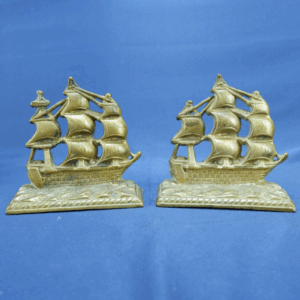 Vintage Cast-Satin Solid Brass Tall Sailing Ship Nautical Bookends 5 LB