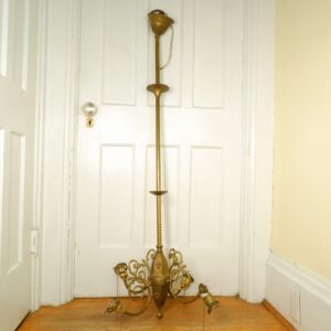 Vintage Extra Tall Harvey Hubbell Brass 4-Arm Chandelier Fleur-de-Lis Style