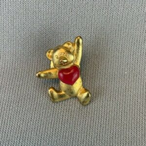 Gold Toned Teddy Bear with Pink Heart Pin