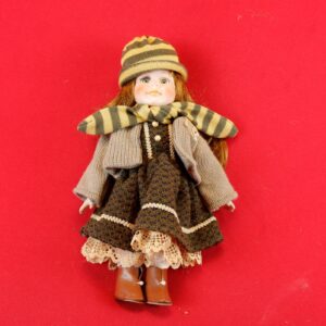 Vintage Porcelain Ginger Doll with Scarf and Matching Hat 10"