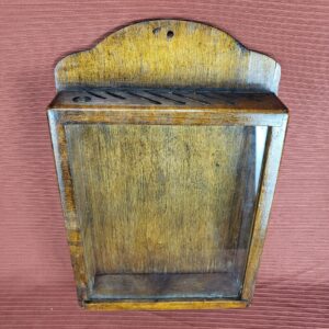 Vintage MCM Farmhouse 8 Slot Oak Wall Knife Rack Case Glass Front Ribbed Sides