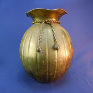 Vintage Large Brass Round Ribbed Vase Rope Detail - Made in India 9.5"
