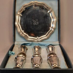 Vintage De Uberti Silver-Plated Shot Glass Set of 6 w/ Tray & Case Made in Italy