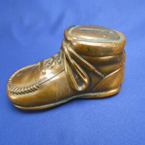 Vtg First National Cast Copper (Color/Plated) Baby Shoe Coin/Piggy Bank
