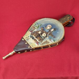 Vtg Fireplace Bellow 3D Carved Painted Christmas Carolers Brass Leather Bellow