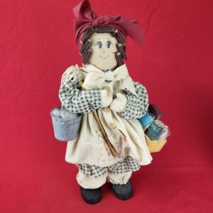 Vintage 70s-80s Hand-Crafted Cleaning Lady Wood Doll w/Cleaning Comet Supplies