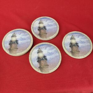 Set of 4 Light House Themed - THIRSTYSTONE - Sandstone Absorbent Coasters - Cork