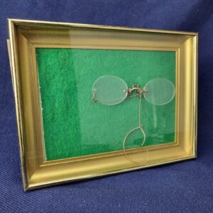 Antique Gold Rimless Spectacles Pince-Nez Eyeglasses w/ Chain & Ear Wire