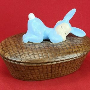 Holland Mold Ceramic Basket Dish With Baby in Bunny Costume Lid