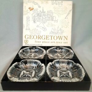 Federal Glass Company "Goergetown" Four Piece Ash Tray Set in Box Columbus OH