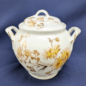 Lanternier Limoges France Porcelain Lidded Sugar Bowl Dual Handled Dish