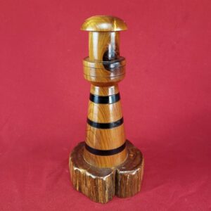 Vintage OOAK Hand Crafted Multi-Stained Natural Wood Light House Candle Holder