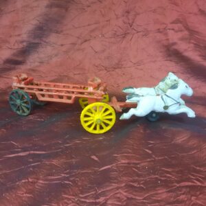 Vintage 1960s Cast Iron Double Horse Drawn Fire Wagon Truck 14 1/2" Long