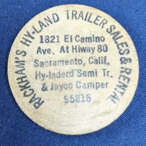 Rackman's Hy-Land Sacramento California Wooden Nickel Token