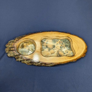 Rustic Live Wooden Bark-Edge Slab Wood Photo Frame/Jesus and Wolves Lambs