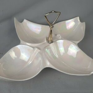 Ceramic Lusterware Pearl White - Abstract Leaf Design Serving Dish with Handle