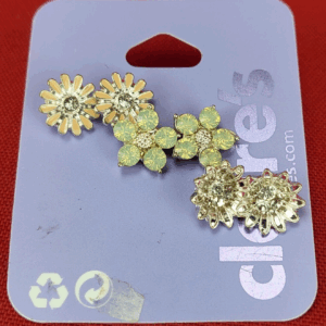 Claire's Dainty MIRROR Silver Pink Green FLOWER  Stud Earrings Set of 3 pair NWT