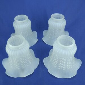 Vintage 4 Satin Pressed Glass Lamp Shades Decorative Hobnail Tulip Ruffled