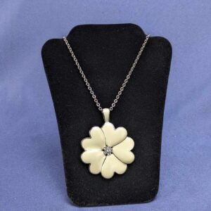 Lia Sophia Vintage Floral Silver Tone & Ivory Epoxy Pendant Necklace