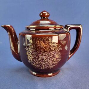 Brown Tea Pot With Lid Made in Japan Hand Painted Floral Vintage