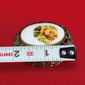 Small Vintage Brass Trinket Box W/Floral Ceramic Inlay - Vanity Jewelry Box