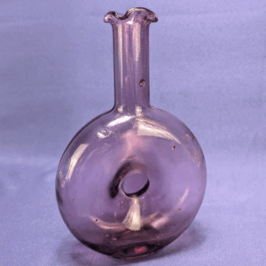 VTG South Jersey Glass Amethyst Purple Donut Pinch Flask Decanter Ruffled Spout