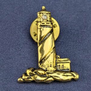 Unique Vintage Light House Gold Tone Lapel Pin with Rhinestone