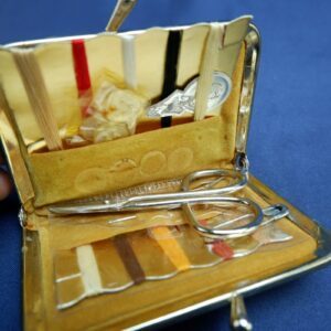 Vintage Small Sewing Kit Travel Size Gold Tone Pattern
