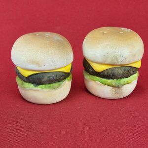 Vintage Fine Ceramic Hamburger Salt & Pepper Shaker Figurine Hand Painted 2 3/4"