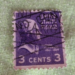 Vintage US 3 Cent Thomas Jefferson Stamp - Purple / Violet