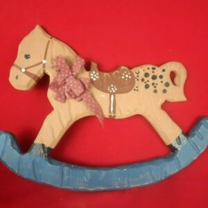 Vintage Handcrafted and Hand Painted Large Wooden Rocking Horse Wall Hanging