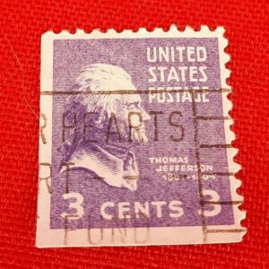 Vintage US 3 Cent Thomas Jefferson Stamp - Purple / Violet | Hearts Mark