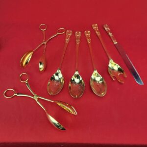 Lot of Gold Tone Serving Utensils and Salad Tongs - Made in China