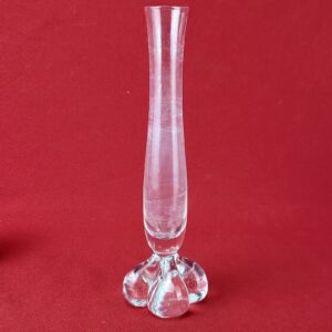Delicate Art Glass Bud Vase with Ball Balbas Style Footed Bottom 7 1/4” Tall