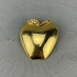Brooch Pin - Signed Casual Corner - Apple  Fruit - White Rhinestones - Gold Tone