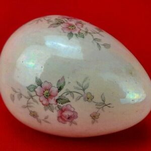 Vintage 1972 Lusterware Ceramic Handmade Floral Stamped Egg