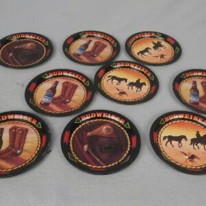 Anheuser-Busch Budweiser Metal Coaster Set of 9 with 3 Different Designs
